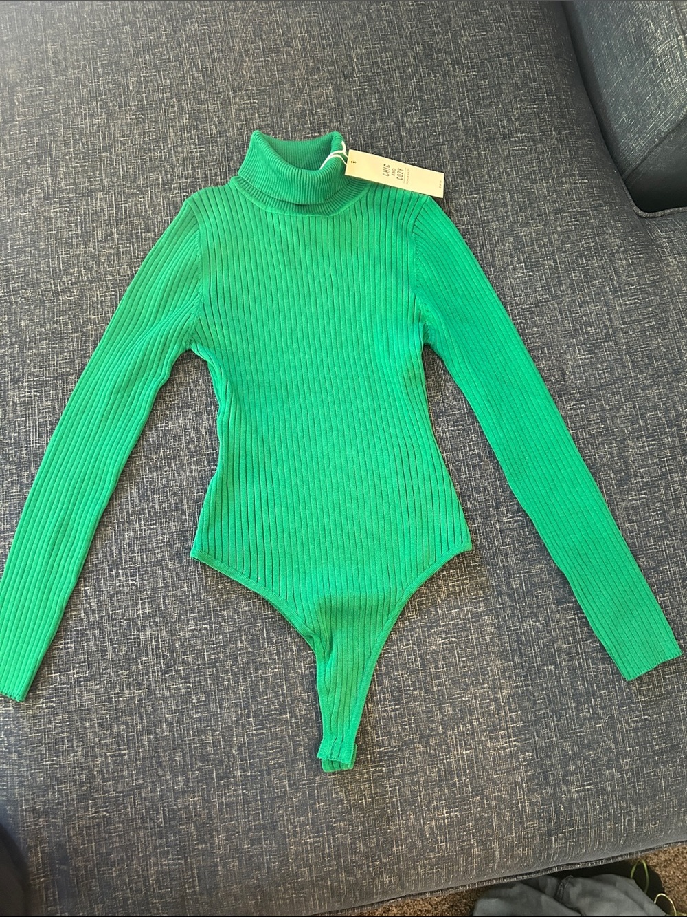 Love Tree Green Ribbed Turtleneck Bodysuit Sweater